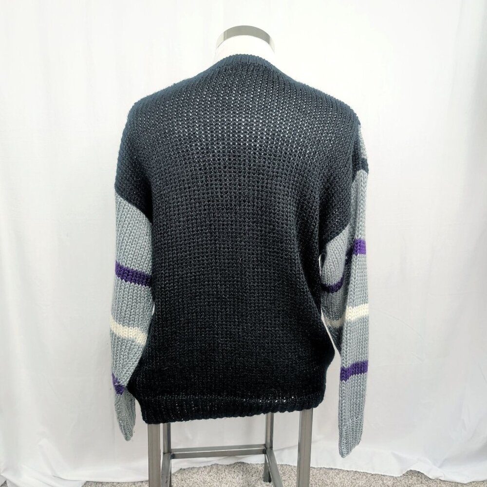Vintage 80s Pierre Cardin Sweater Medium Black Geometric - Picture 6 of 8